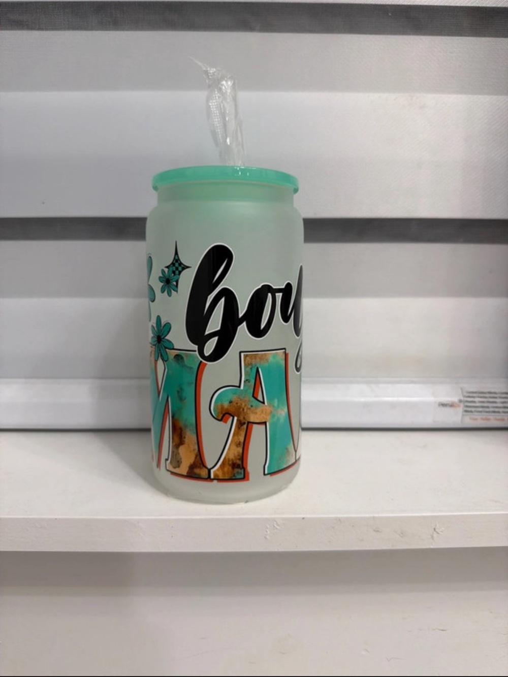 Custom made “Boujee Mama” 16 oz frosted glass cup